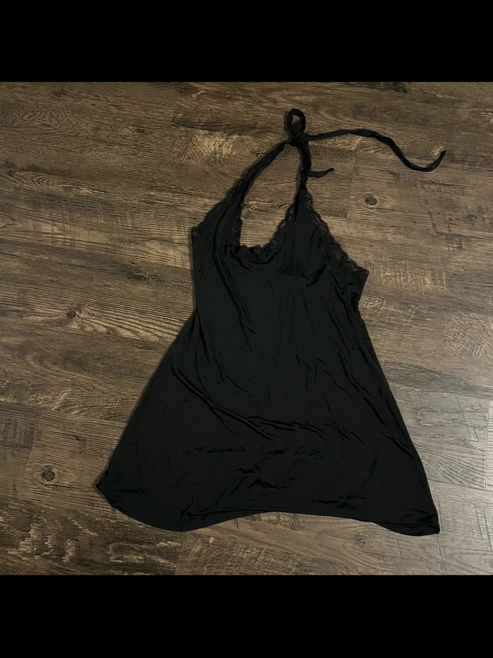 Vintage Victoria’s Secret Black Halter Lace Trim Slip Dress Teddy lingerie